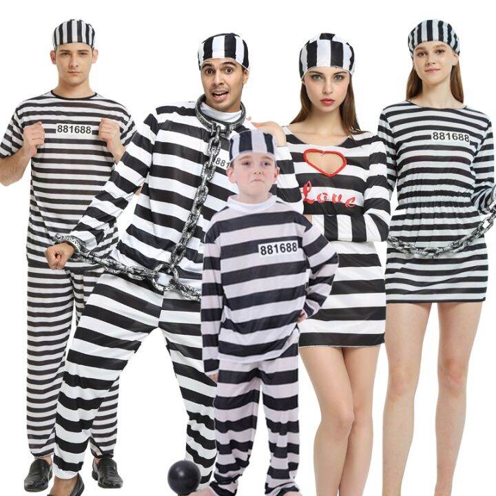 Halloween adult strip with prisoner clothes costume women's prison men ...