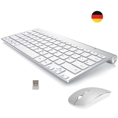 2.4G Wireless German Keyboard Mouse Ultra Slim Multimedia Keyboard Mouse Combo Low Noise for Laptop Desktop Windows Smart TV
