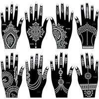 8 แผ่นอินเดีย Henna Tattoo Stencil สำหรับผู้หญิงหญิงมือนิ้วมือ Body Paint ชั่วคราว Self-Adhesive Reusable Tattoo แม่แบบ-BIANO