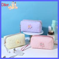 DILER Tas Kosmetik ความจุขนาดใหญ่พร้อมเชือกสีทึบกระเป๋าเก็บของดอกไม้แบบพกพาชุดอุปกร์แต่งหน้าการเดินทาง