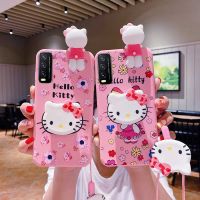 3D Hello Kitty สำหรับ VIVO Y22 Y22S Y16 Y35 Y76 Y20 Y15s Y15a Y20i Y12s Y20s Y31 Y51A Y1s Y91C Y50 Y30 Y30i Y17 Y12 Y11 Y15 Y12i Y12A Y20s G Y95 Y51 2020 Y3s Y21 Y21s Y21A Y21T Y33s น่ารักแมวลูกแมวสีชมพูนุ่มซิลิโคนเคสโทรศัพท์ผู้ถือ Lanyard