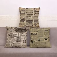 Vintage English Newspaper Plush Cushion Cover for Sofa Home Decor  Geometric Throw Pillowcase Print  Pillow Case 45*45cm Cushion Cover