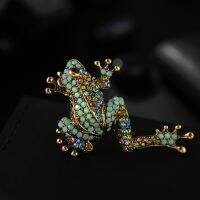 New Rhinestone Frog Brooch Vivid Animal Pin Full Glasses Design Alloy Material Green Color Women And Men Jewelry