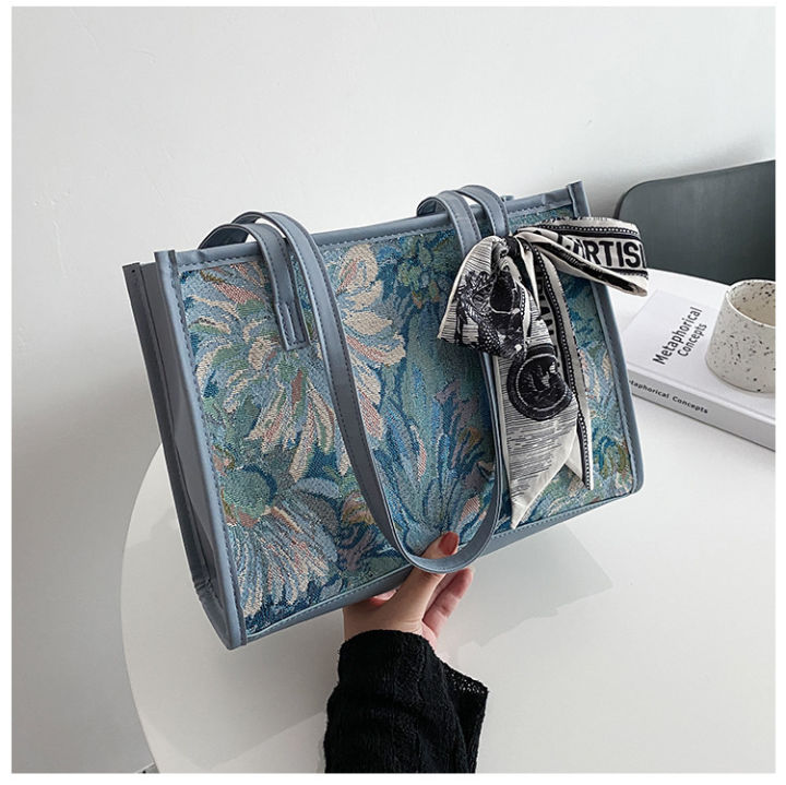 korean-style-womens-hand-bag-oil-painting-graffiti-simple-one-shoulder-large-bags-2023-new-silk-scarf-large-capacity-canvas-bag