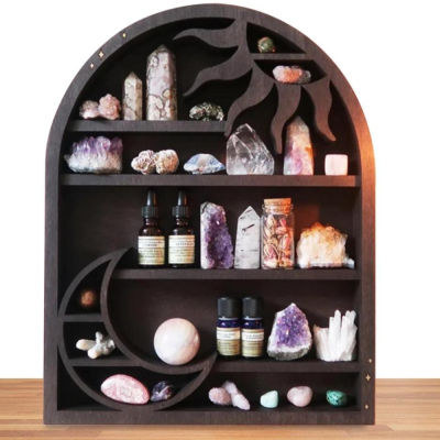 New Art Essential oil Display Rack Crystal Stone Wall Boho Hanging Gothic Decoration Wall Stand Mounted Organizer Home Decor