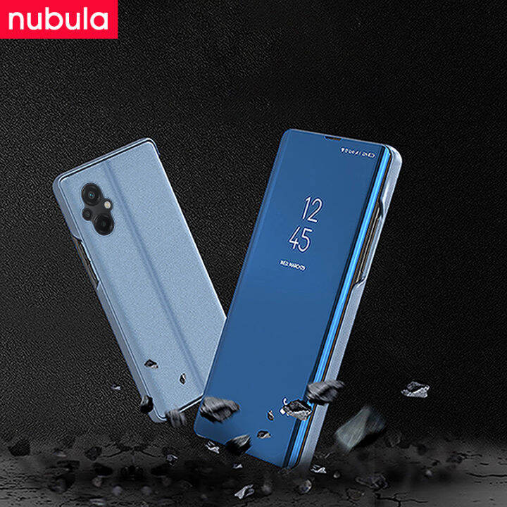 nubula-สำหรับ-xiaomi-poco-m5-6-58-นิ้วพลิกปลอกหรูหราชุบกระจกหอย-hp-poco-m5ฮาร์ดพลิกกรณีภายในหนัง-pu-ในตัวยืนมุมมองที่ชัดเจนพลิกปกคลุมสำหรับ-xiaomi-poco-m5