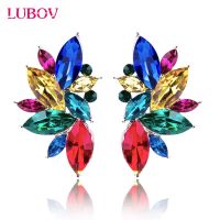 LUBOV Colorful Opal Stone Stud Earrings For women Christmas Party 2018 Elegant Crystal Earrings For Women /Girls Gifts wholesale