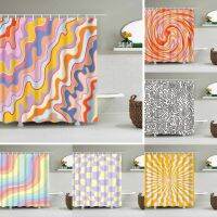 Baltan HOME LY1 Aesthetics Cute Hippie 70s Spiral Rotating Orange Pink Colorful Psychedelic Bathroom Shower Curtain