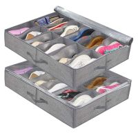 Non-Woven Large Capacity Shoes Storage Box Foldable Under Bed Shoes Organizer with Zipper Handle Dustproof Shoes Storage Box New