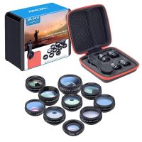 10 in 1 Phone camera Lens Kit Fisheye Wide Angle macro Lens CPL Filter Kaleidoscope and 2X telescope Lens for Smartphone