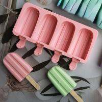 Silicone 4 Cavity Oval Double Grooved Ice Cream Mould Creative Simple Striped Ice Tray Jelly Pudding Soap Mousse Cake Mold Gifts Electrical Connectors