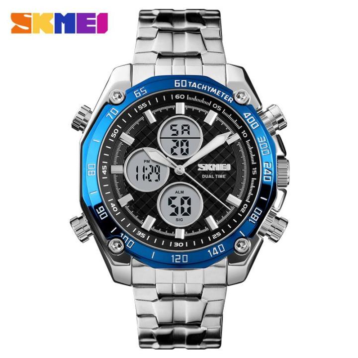 skmei-นาฬิกาควอทซ์ผู้ชายแฟชั่นกันน้ำจับเวลาได้2เวลานาฬิกาข้อมือธุรกิจทหารสุดหรูนาฬิกาผู้ชาย1302
