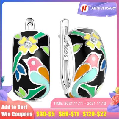OGULEE Bird and daisy Flowers Earrings for Women Real 925 Sterling Silver Handmade Exquisite Painting Enamel Gift Fine Jewelry
