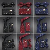 【HOT】♕ Fashion Mens Tie Set New Design 8cm Polyester Collar Bowtie Handkerchief Brooch Luxury Wedding Accessory