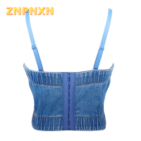 ZNPNXN แฟชั่นผู้หญิงใหม่ beading PARTY Tops 2022เซ็กซี่แขนกุดสปาเก็ตตี้สายรัดปรับ Jean Crop TOP