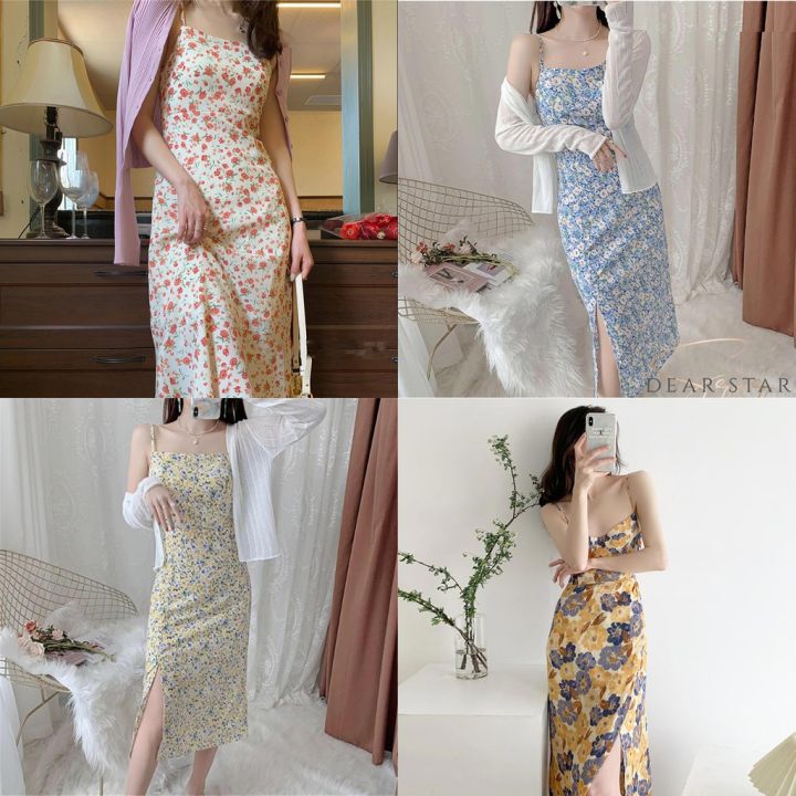 nr111-พร้อมส่งเดรสสายเดี่ยว-ดอกไม้-เดรสแยกขา-เนื้อผ้าดีเยี่ยม-ใส่สบาย-ราคาถูก