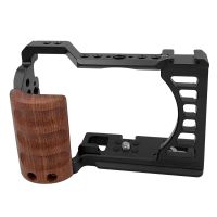 Camera Cage for Sony A7C Camera with Wooden Handle Protection Frame Housing Cage Handle with Cold Shoe