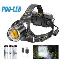 【lz】☂❁▽  Super brilhante led farol com contas de lâmpada xhp90 à prova dwaterproof água exibição energia do farol adequado exploração caça pesca