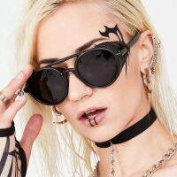 High Quality Vintage Sunglasses Men Women Round Steampunk Design Sun Glasses Male Female Fashion Brand Leather Goggles Oculos Cycling Sunglasses