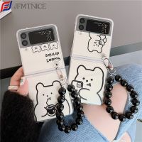 「Enjoy electronic」 INS Korea Cute Ultra Thin Cartoon Bear Clear Phone Case for Samsung Galaxy Z Flip 3 5G Zflip 4 Z3 Black Beads Shockproof Cover