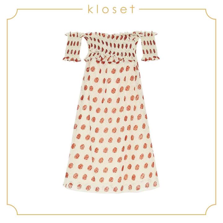 kloset-design-polka-dot-printed-off-shoulder-dress-rs20-d002-เดรสปาดหล่-เดรสผ้าชีฟอง-เดรสผ้าแฟชั่น