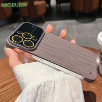 Q Ultra Thin Wood Grain Frameless เคสศัพท์สำหรับ 14 ProMax 13 12 Pro Max เลนส์ป้องกันกระจกกันกระแทกกันชน Hard Cover