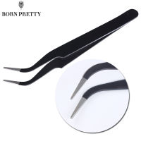 BORN PRETTY 1Pc สแตนเลสโค้งสีดำแหนบเล็บ Rhinestones Nipper หยิบเครื่องมือ Sequins ลูกปัด Professional Nail Art Clipper เล็บ Clamp Clippers Word กรรไกรตัดขอบ Cuticle Pusher เล็บเครื่องมือ