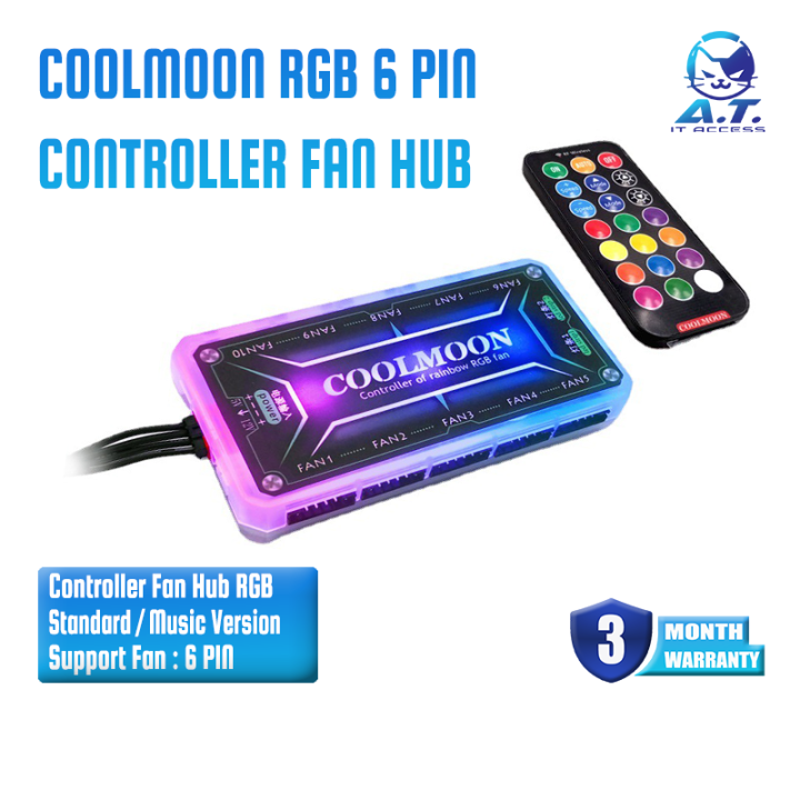 กล่องคุมไฟ Coolmoon RGB 6pin Controller Fan Hub ชุดกล่องคุมไฟ + รีโมท ...