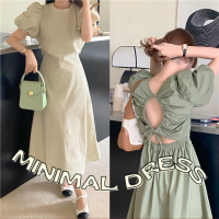 (พร้อมส่ง) Ribbon minimal dress ?? C3734 เดรสยาวเว้าหลัง เดรสยาวมินิมอล เดรสยาวเที่ยวทะเล เดรสยาวแขนตุ๊กตา