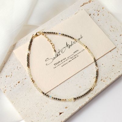 Lii Ji Citrine Pyrite 14K Gold Filled Anklet 24+3cm Natural Stone 2mm Beads Handmade Jewelry For Women Gift