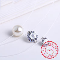 925 Sterling Silver Zirconia Crystal Pearl Pendant Choker Necklace Transparent Fishing Line 2020 Fine Jewelry For Women2023