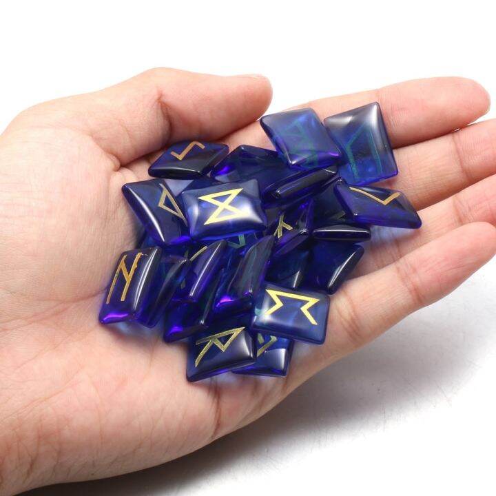 Transparent Stones Viking Runes Amulet Set Natural Glass Crystal Stone