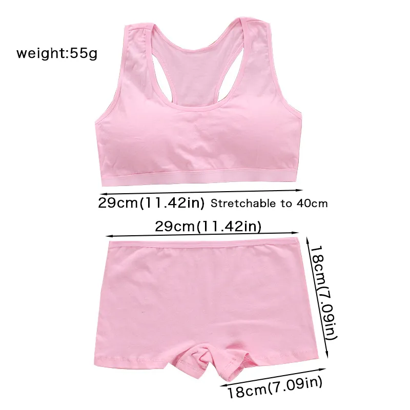 2Pcs/Set Training Bra for Girls 8-18 Years Cotton Crop Bralette Sports Bras  for Teens Girls 