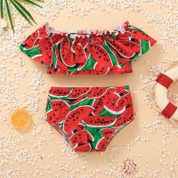 Toddler Girls Watermelon Print Bathing Swimsuit Infant Rufle Two Piece Swimwear Children Swimsuit For Baby Girl Beach Wear