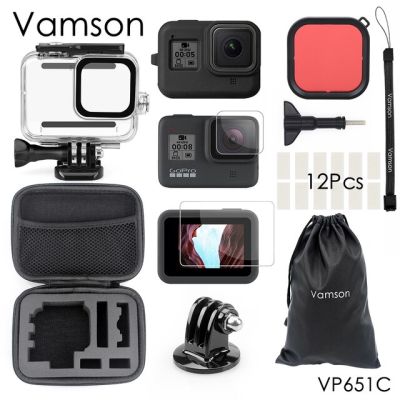 Vamson ฝาครอบป้องกันเคสกล้องกันน้ำสำหรับดำน้ำสำหรับ Gopro Hero 8สีดำ45เมตรสำหรับ Go Pro 8 Vp651อุปกรณ์เสริม8ชิ้น