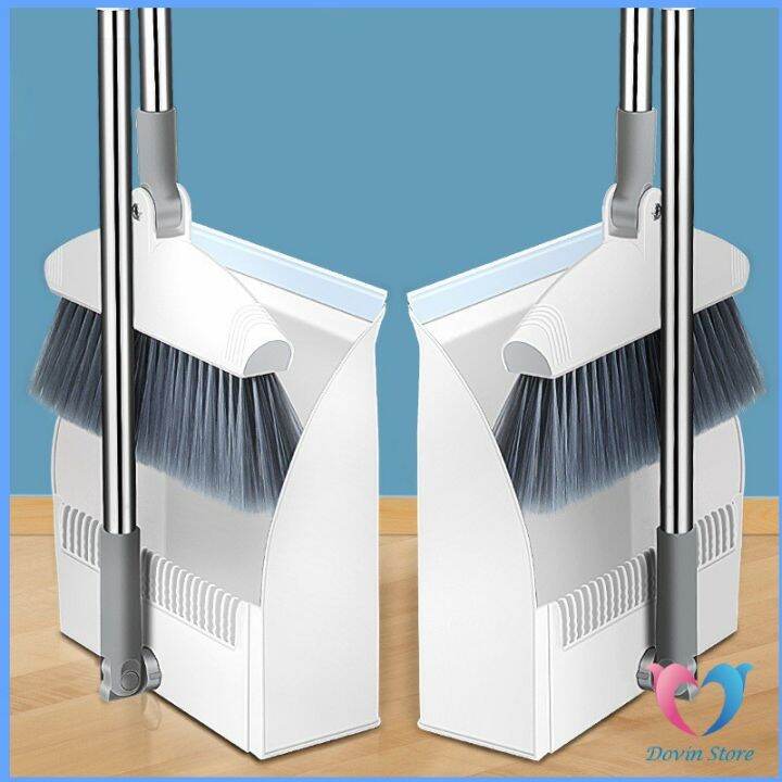 dovin-ชุดไม้กวาดไม้กวาด-สามารถหมุน-ได้-ไม้กวาดพร้อมที่ตักขยะ-180องศา-folding-broom