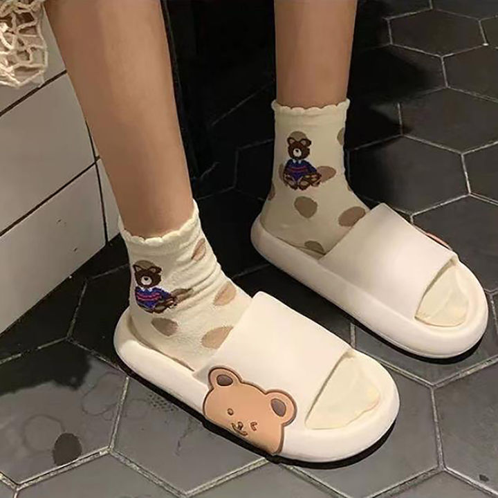 shenghao-รองเท้าแตะสำหรับอาบน้ำพื้นหนากันลื่นรองเท้าแตะหมีคู่น่ารักสำหรับใช้ในบ้านในฤดูร้อน