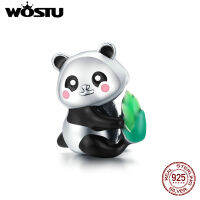 WOSTU Silver สัตว์น่ารัก Panda Cub ไม้ไผ่925เงินสเตอร์ลิง Charm จี้สำหรับสร้อยข้อมือลูกปัดคริสตัลกำไลข้อมือผู้หญิง ZBSCC1832