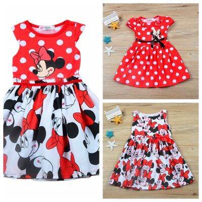 〖jeansame dress〗 MickeyDresses SummerFor GirlsDot แขนสั้นทารกงานแต่งงาน PartyDress Cotton Toddler Clothes