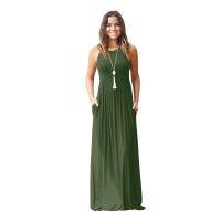 GULE GULE Womens Summer Empire Waist Sleeveless Solid Maxi Long Dresses with Pockets