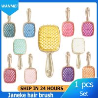 Janeke Hair Brush Gold Transparent Plastic Hollow Comb Hair Massage Scalp Brush Lice Combs Janeke Professional Barber Comb