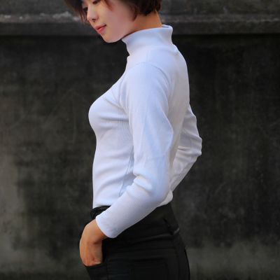 [COD] เสื้อไหมพรมผู้หญิงฤดูใบไม้ร่วงและฤดูหนาวสไตล์เกาหลี 2019 เสื้อตัวในคอสูงครึ่งเล็กอินเทรนด์รุ่นใหม่เสื้อถักแขนยาวผู้หญิงเสื้อเข้ารูป