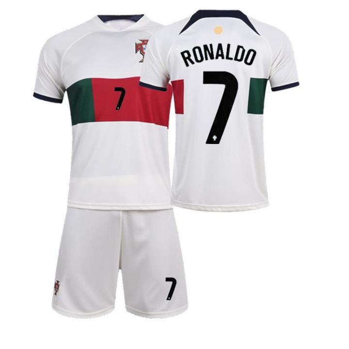 jersey-tim-sepak-bola-ฟุตบอลธงโปรตุเกสสำหรับผู้ชายเด็กวัยรุ่น22-23ฟุตบอลโลกโปรตุเกสที่อยู่ห่างออกไป7-ronaldos-messis-กางเกงขาสั้นแขนสั้นว่าวฟุตบอล0000