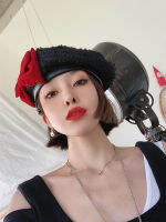 WHITNEY WANG 2020 Autumn Fashion Vintage Style Big Velvet Bow Tweed Berets Women Straw Hat Lady Arts cap