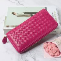 2023 New★ New Korean version ladies leather long wallet hand-woven sheepskin clutch card bag simple wallet mobile phone bag