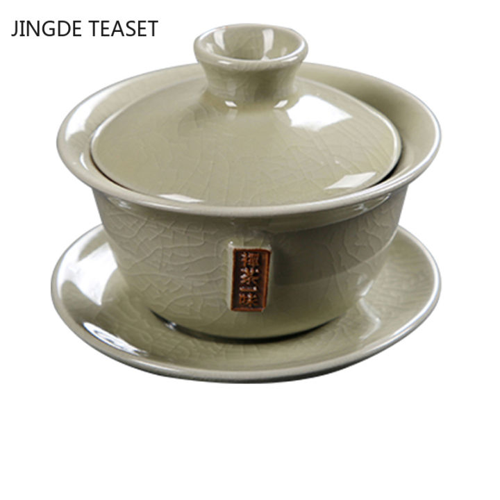 จีนน้ำแข็งแตกเซรามิกชา-gaiwan-พระราชวังสไตล์ถ้วยน้ำชาที่ทำด้วยมือชาหม้ออบหรูหราชุดน้ำชาอุปกรณ์เสริมโทถ้วย-drinkware