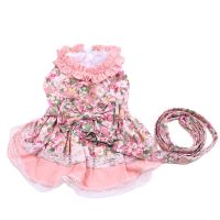 Dogs and Cats Dress Shirt Floral&amp;Bow with Matching Dog Leash Pet Puppy Dress Skirt  Spring/Summer Clothes Apparel Dresses