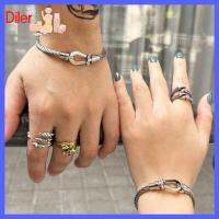 DILER เหล็กไร้สนิม สร้อยข้อมือเกือกม้า ถักแบบถัก สายเคเบิลปม ตะขอแม่เหล็กติดแน่น ง่ายๆ ห่วงโซ่ลวด กำไลข้อมือข้อเท้า สำหรับผู้หญิง