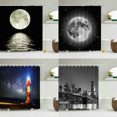 Earth Universe Starry Sky Shower Curtain Bathroom Decoration Waterproof Polyester Cloth Landscape Night Shower Curtains Set Mat