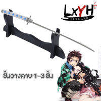 [LXYH- COSER KING] 1/2/3 ชั้น Wall Mount SAMURAI Kimetsu No Yaiba Cosplay Demon Slayer ดาบผู้ถือ ผู้ถือขาตั้งวงเล็บแขวนแร็คสีดำไม้ตกแต่งบ้านงานฝีมือ ชั้นวางดาบซามูไร ที่โ